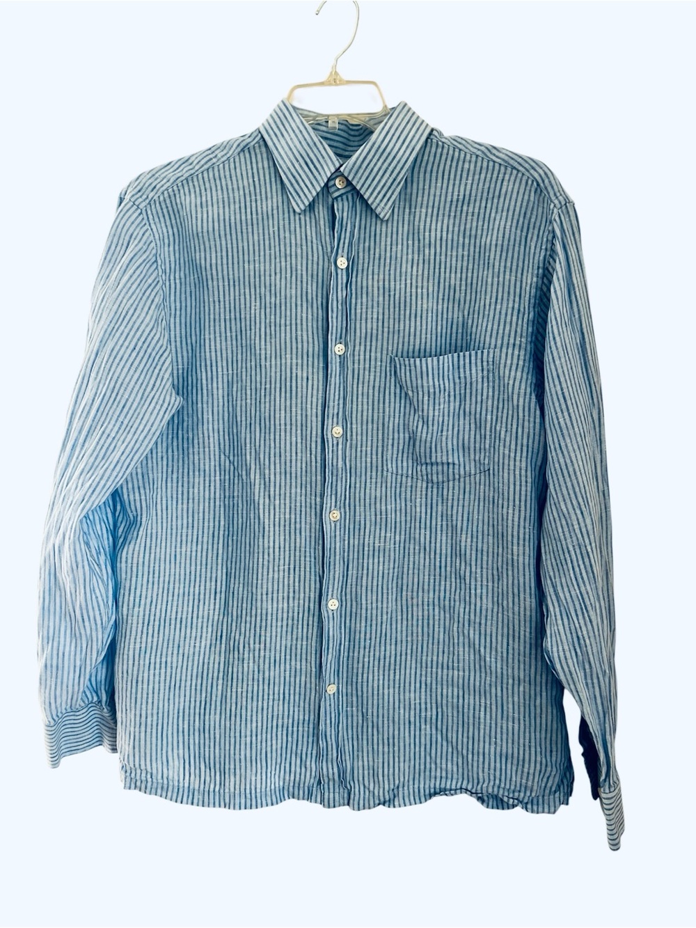 Zodiac 100% Pure Linen Shirt Mens L /16.75” Blue Striped Long Sleeve Button Down